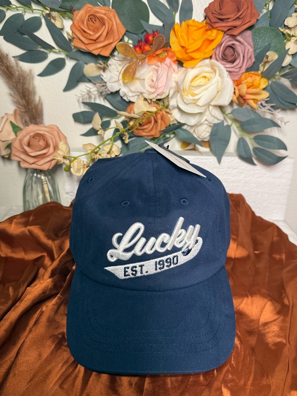 Lucky Brand Navy Blue 'Lucky' Script Embroidered Cap
